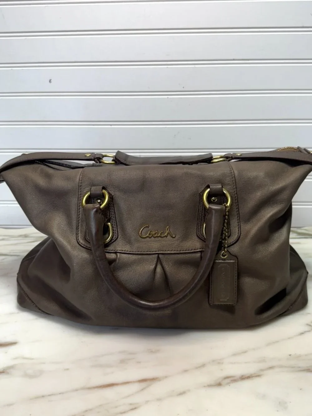 Coach Ashley Bronze Leather Y2K Slouchy 2 Way Satchel Shoulder Bag - Picture 4 of 14